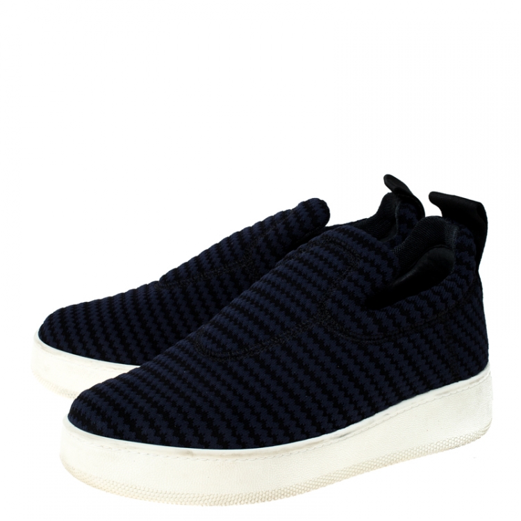 Pre Owned Celine Blue Knit Fabric Slip On Sneakers Size 36