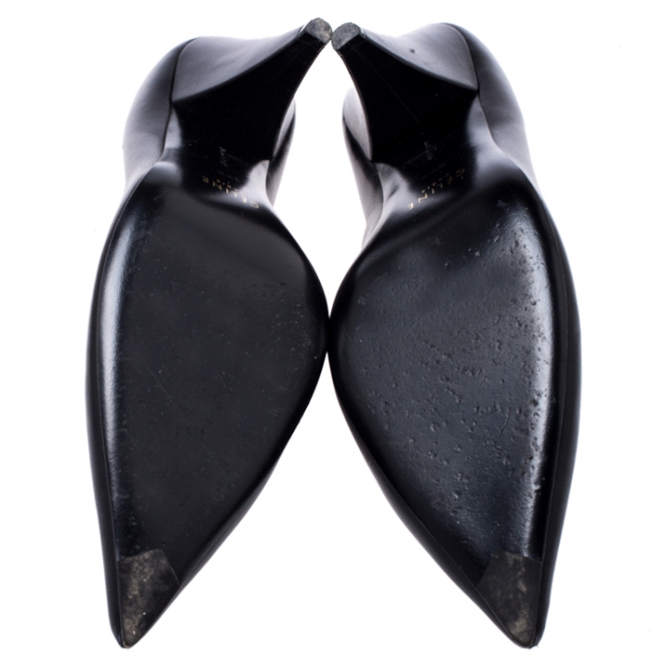 Pre Owned Celine Black Leather V Neck Pointed Toe Pumps Size 39.5