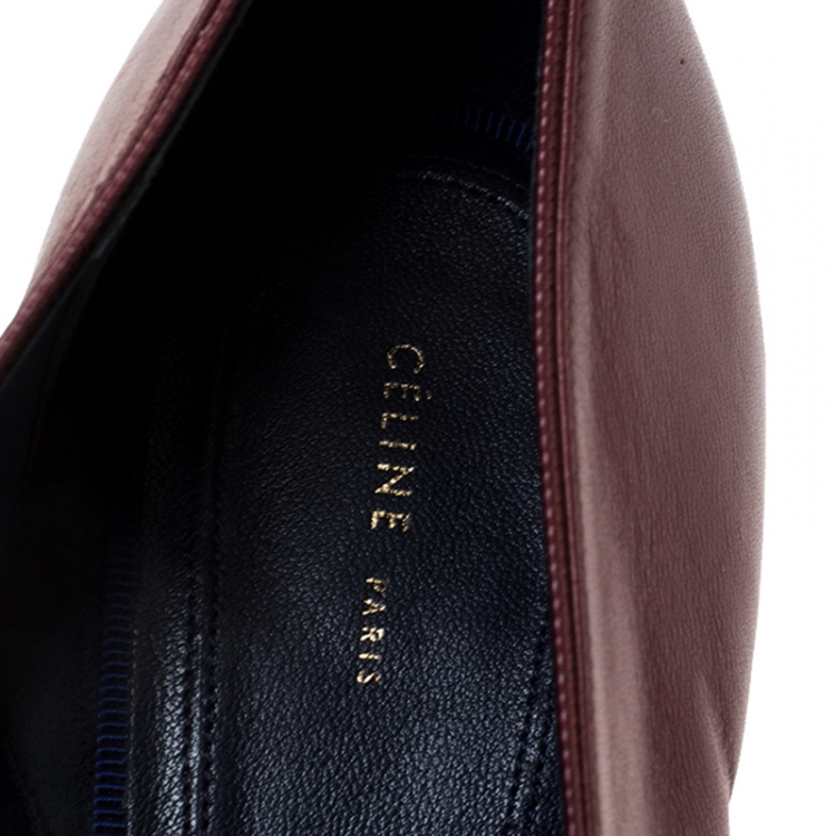 Pre Owned Celine Burgundy Leather V Neck Nappa Pumps Size 39.5
