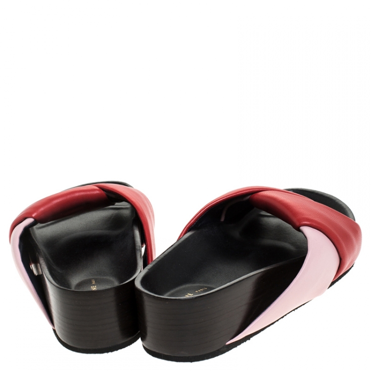 Pre Owned Celine Red/Pink Leather Twist Flat Slides Size 35