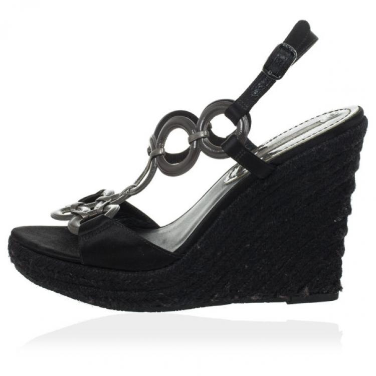 Pre Owned Celine Black Espadrilles Wedges Sandals Size 38
