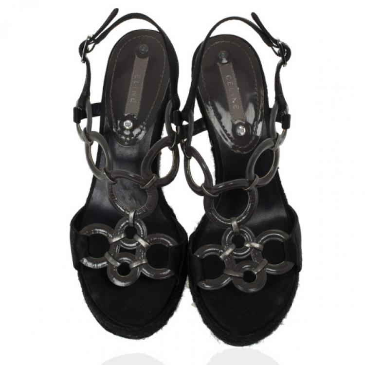 Pre Owned Celine Black Espadrilles Wedges Sandals Size 38