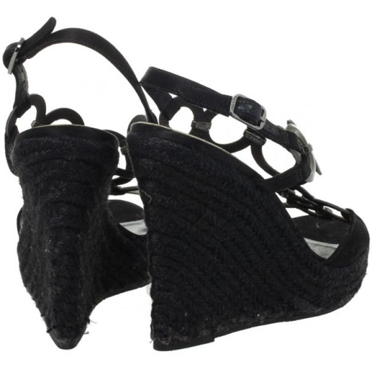 Pre Owned Celine Black Espadrilles Wedges Sandals Size 38