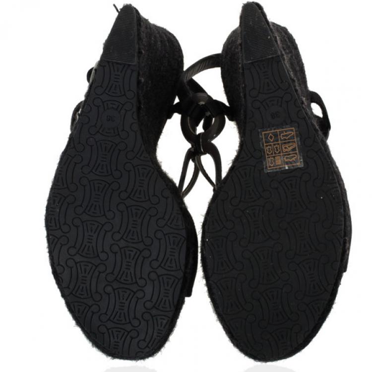 Pre Owned Celine Black Espadrilles Wedges Sandals Size 38