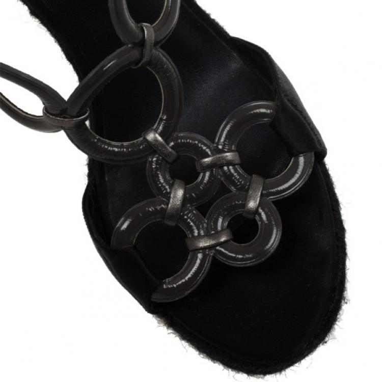 Pre Owned Celine Black Espadrilles Wedges Sandals Size 38