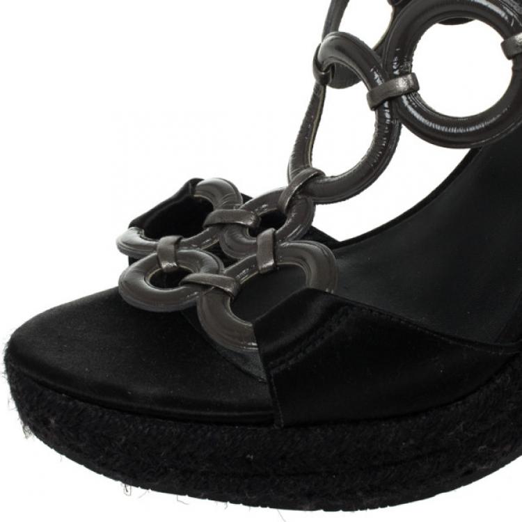 Pre Owned Celine Black Espadrilles Wedges Sandals Size 38