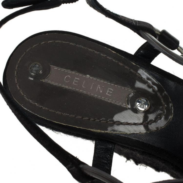 Pre Owned Celine Black Espadrilles Wedges Sandals Size 38
