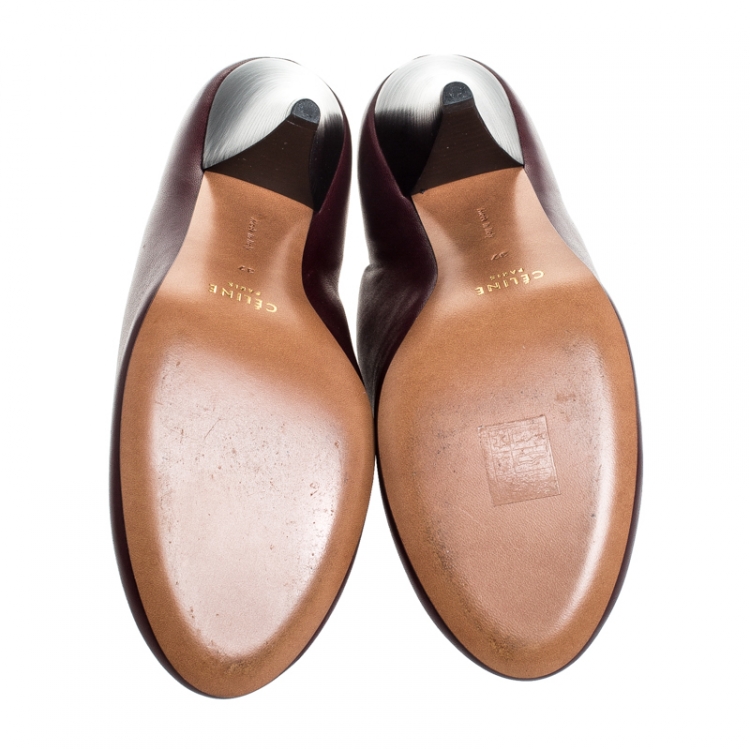 Pre Owned Celine Burgundy Leather Scrunch Ballerina Pumps Size 37