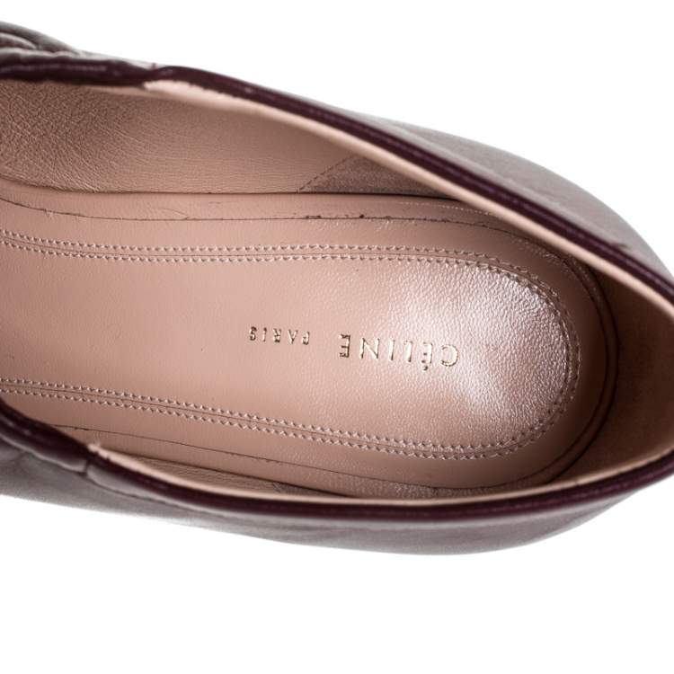 Pre Owned Celine Burgundy Leather Scrunch Ballerina Pumps Size 37