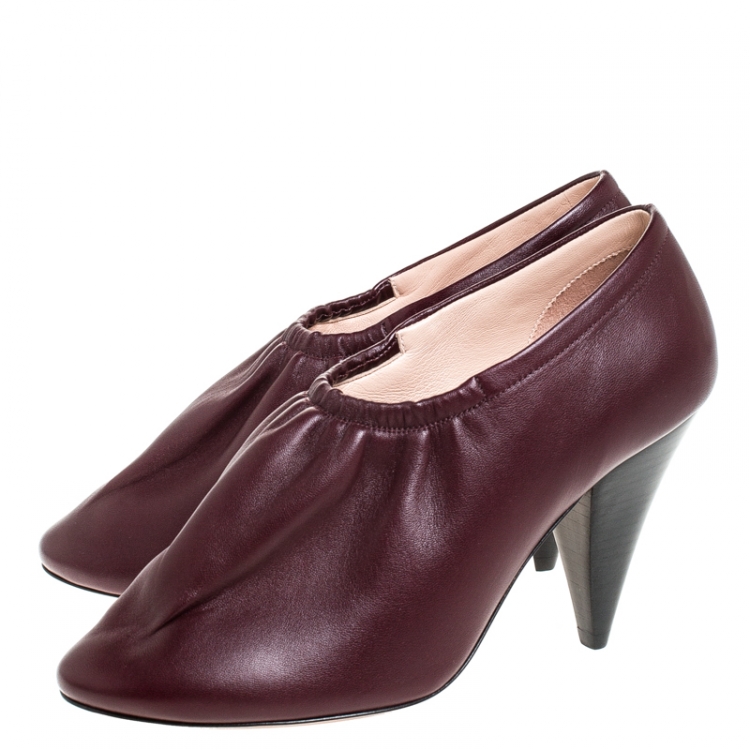 Pre Owned Celine Burgundy Leather Scrunch Ballerina Pumps Size 37