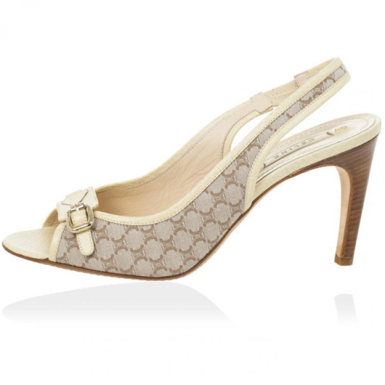 Pre Owned Celine Cream Monogram Sandals Size 38.5