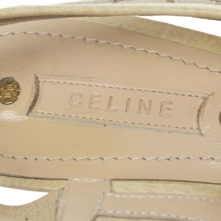 Pre Owned Celine Cream Monogram Sandals Size 38.5