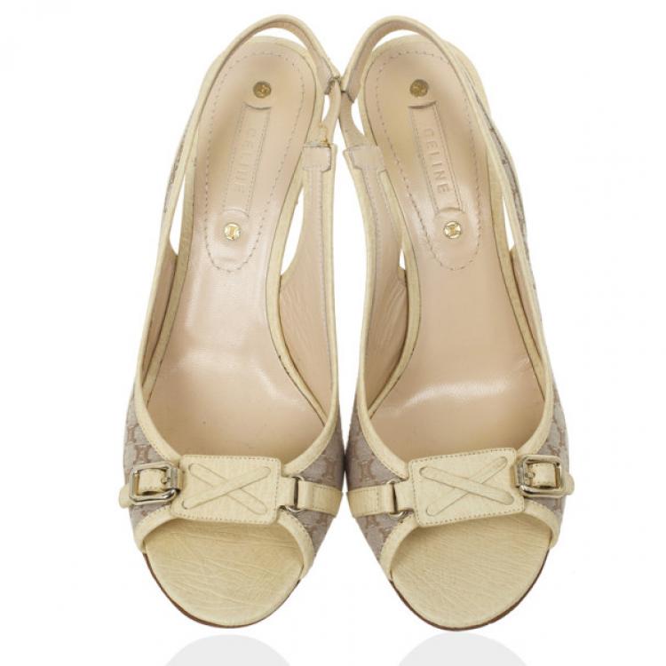 Pre Owned Celine Cream Monogram Sandals Size 38.5