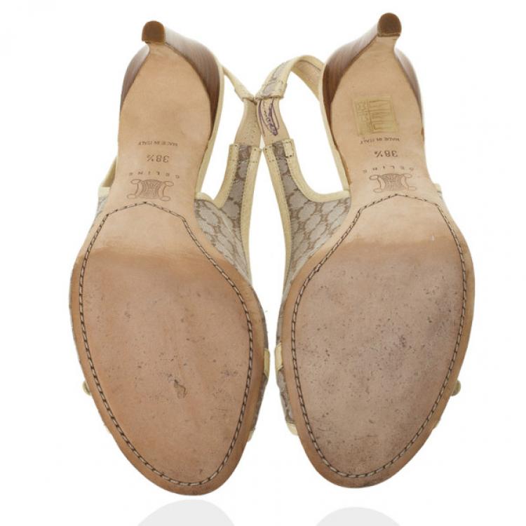 Pre Owned Celine Cream Monogram Sandals Size 38.5