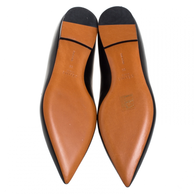 Pre Owned Celine Black/Brown Leather And Python Embossed Leather Pointed Toe Loafers Size 39