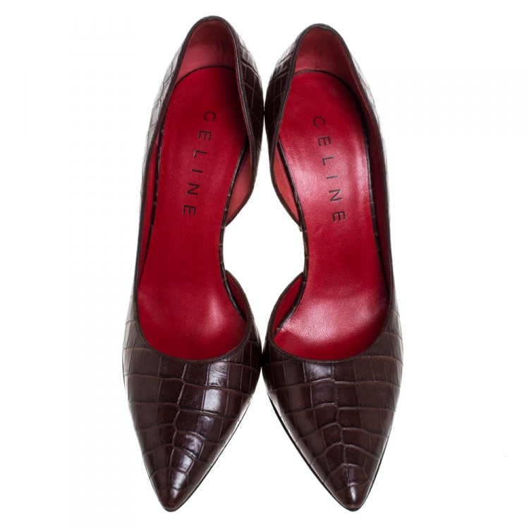 Pre Owned Celine Brown Crocodile Leather D'orsay Pointed Toe Pumps Size 36