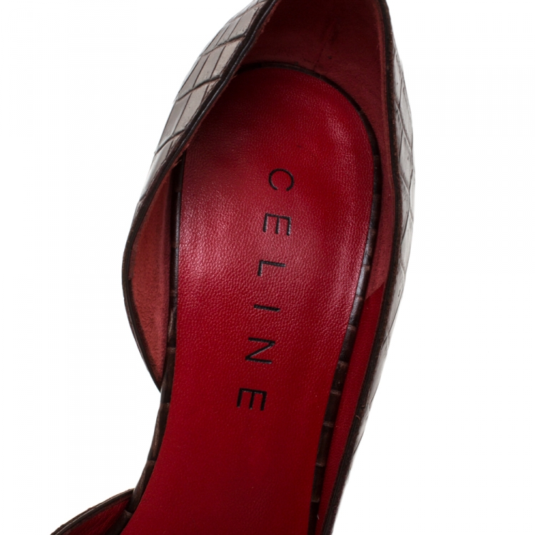 Pre Owned Celine Brown Crocodile Leather D'orsay Pointed Toe Pumps Size 36