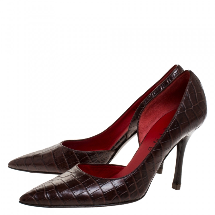 Pre Owned Celine Brown Crocodile Leather D'orsay Pointed Toe Pumps Size 36