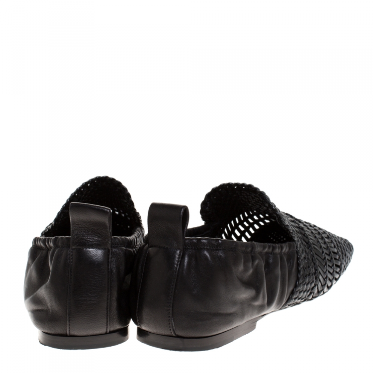 Pre Owned Celine Black Woven Leather Basket Scrunch Loafers Size 38.5