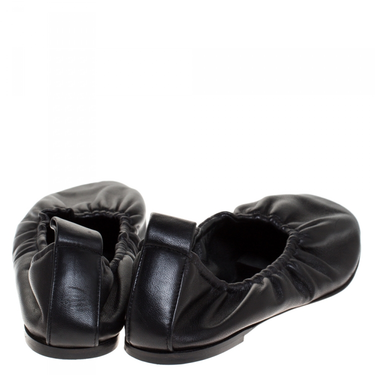 Pre Owned Celine Black Leather Scrunch Ballet Flats Size 38