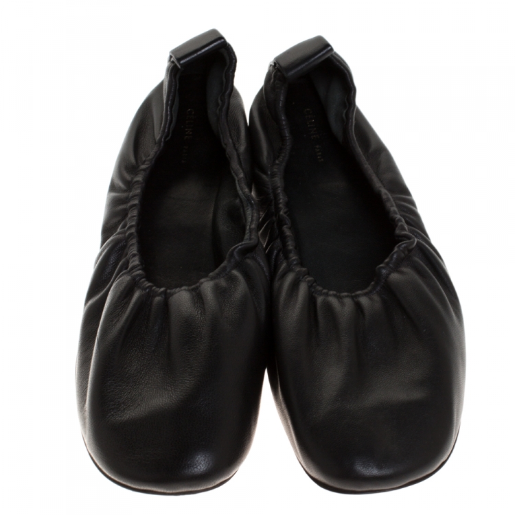 Pre Owned Celine Black Leather Scrunch Ballet Flats Size 38
