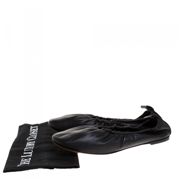 Pre Owned Celine Black Leather Scrunch Ballet Flats Size 38