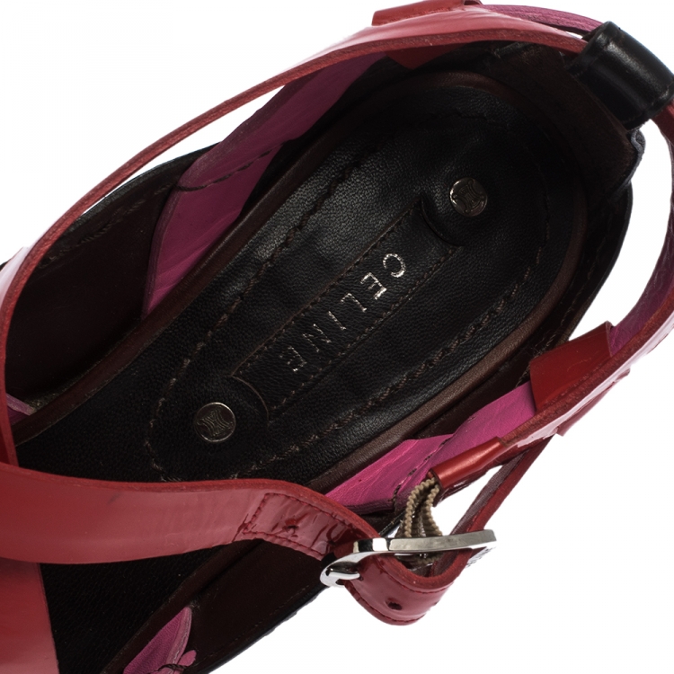 Pre Owned Celine Multicolor Patent Leather Strappy Slingback Sandals Size 37