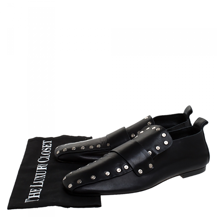 Pre Owned Celine Black Leather Rivet Studs Loafers Size 38