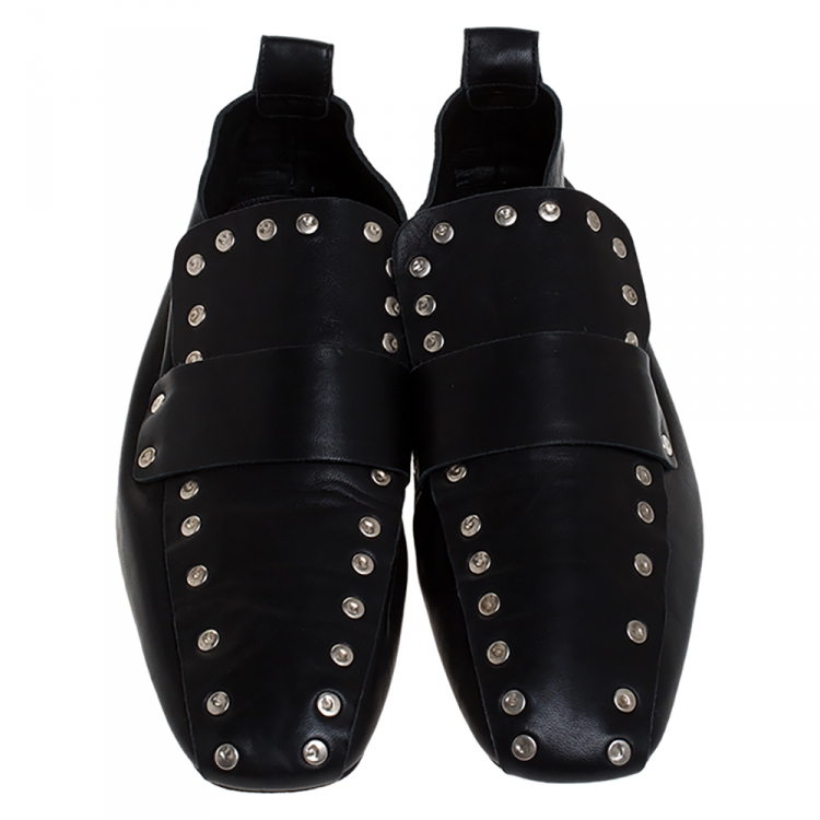 Pre Owned Celine Black Leather Rivet Studs Loafers Size 38