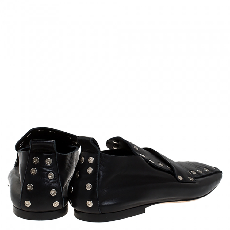 Pre Owned Celine Black Leather Rivet Studs Loafers Size 38