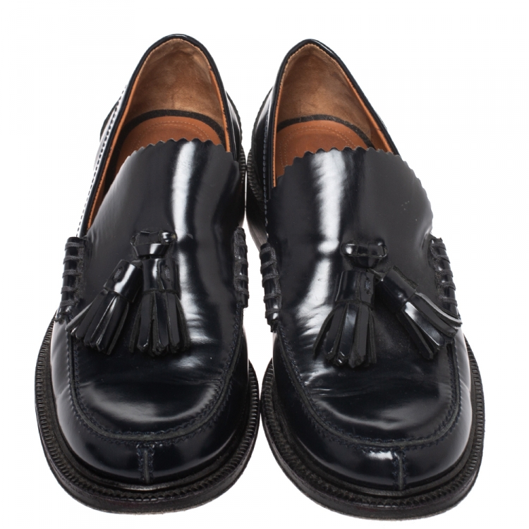 Pre Owned Celine Midnight Blue Patent Leather Tassel Loafers 36.5
