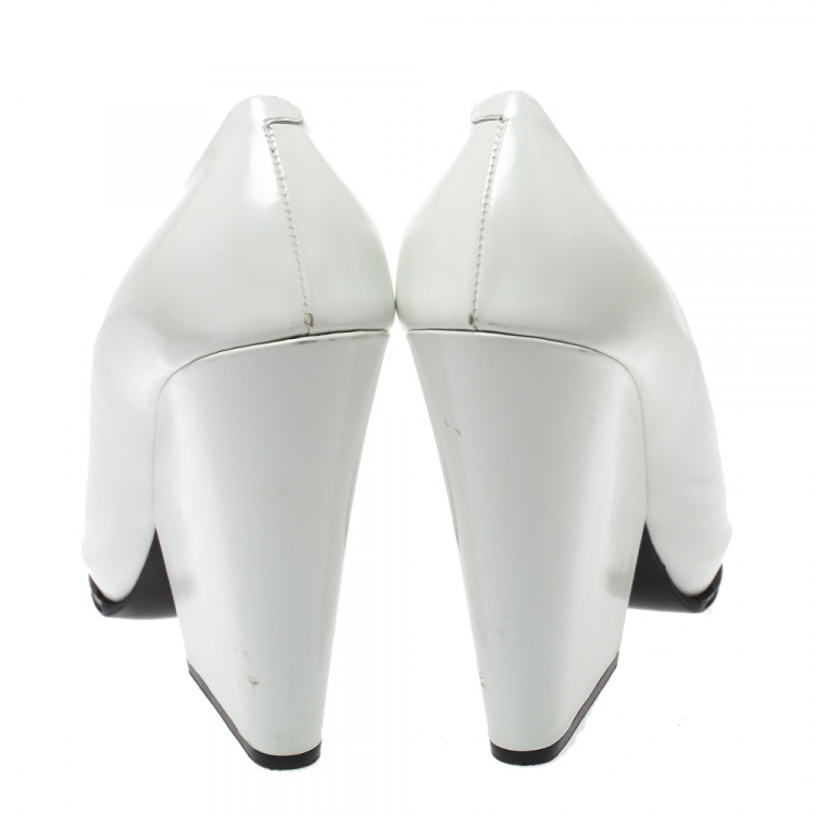 Pre Owned Celine White Leather Pointed Toe Wedge Pumps Size 41