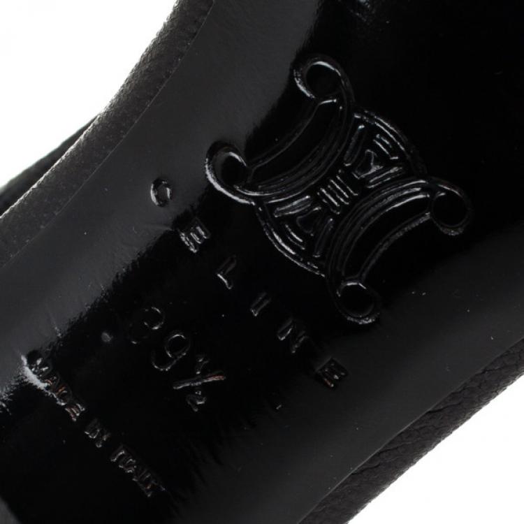 Pre Owned Celine Black Embossed T Strap Sandals Size 39.5