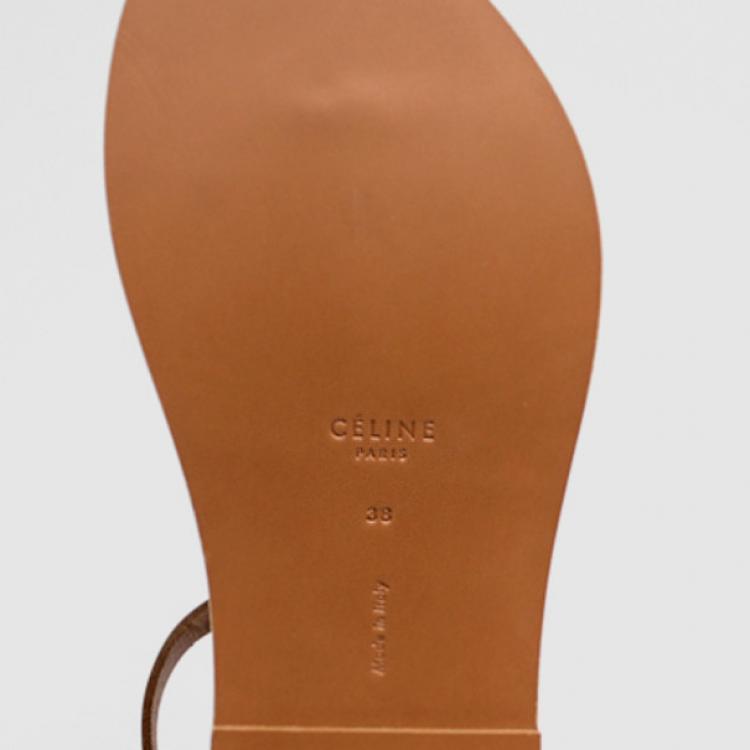 Pre Owned Celine Brown Leather Ankle Strap Flat Sandals Size 38