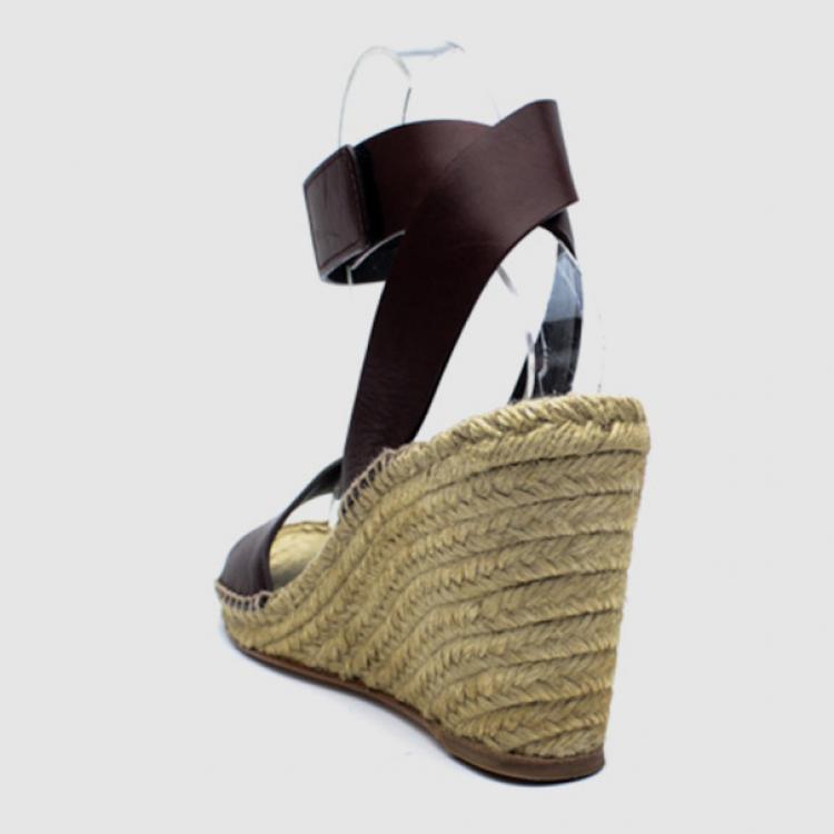 Pre Owned Celine Brown Leather Espadrilles Wedge Sandals Size 41