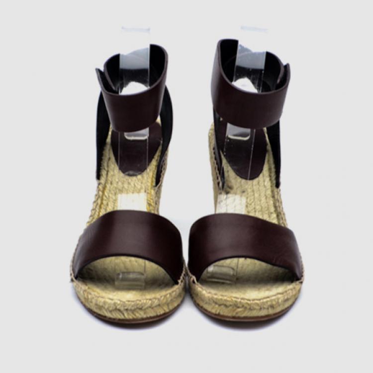 Pre Owned Celine Brown Leather Espadrilles Wedge Sandals Size 41