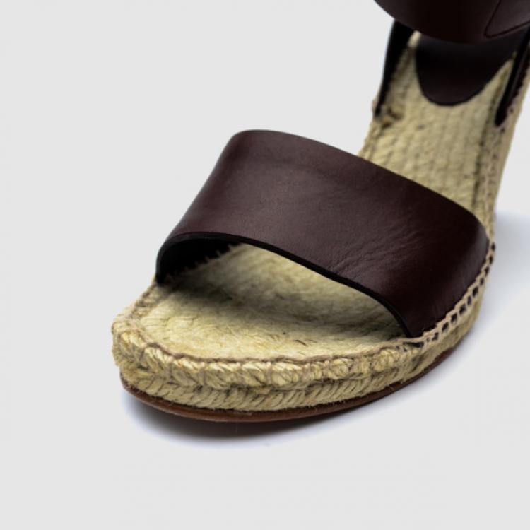 Pre Owned Celine Brown Leather Espadrilles Wedge Sandals Size 41