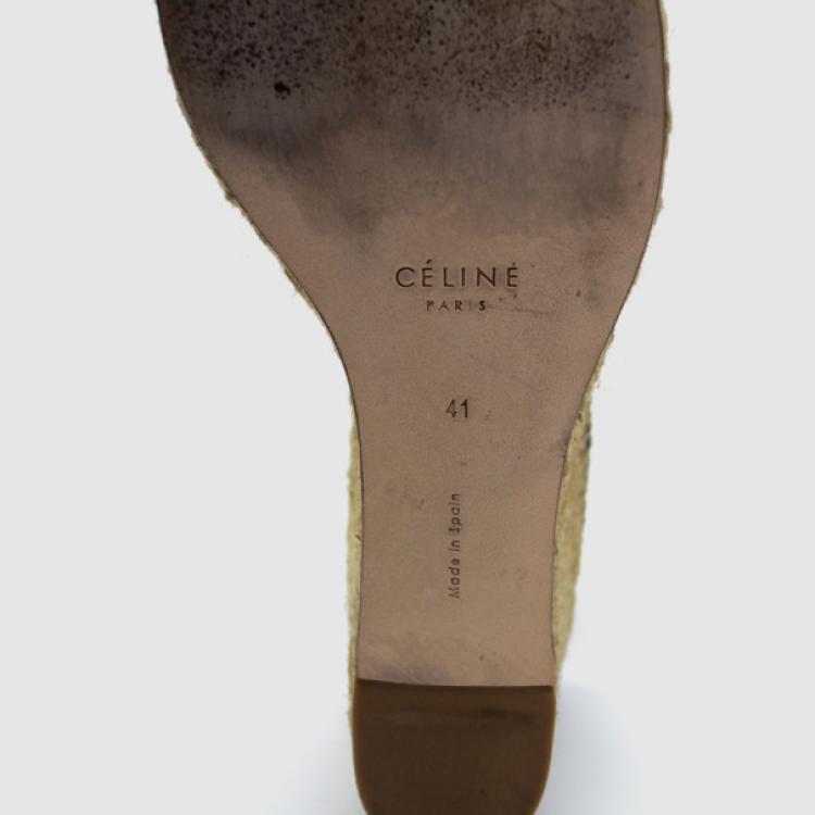 Pre Owned Celine Brown Leather Espadrilles Wedge Sandals Size 41