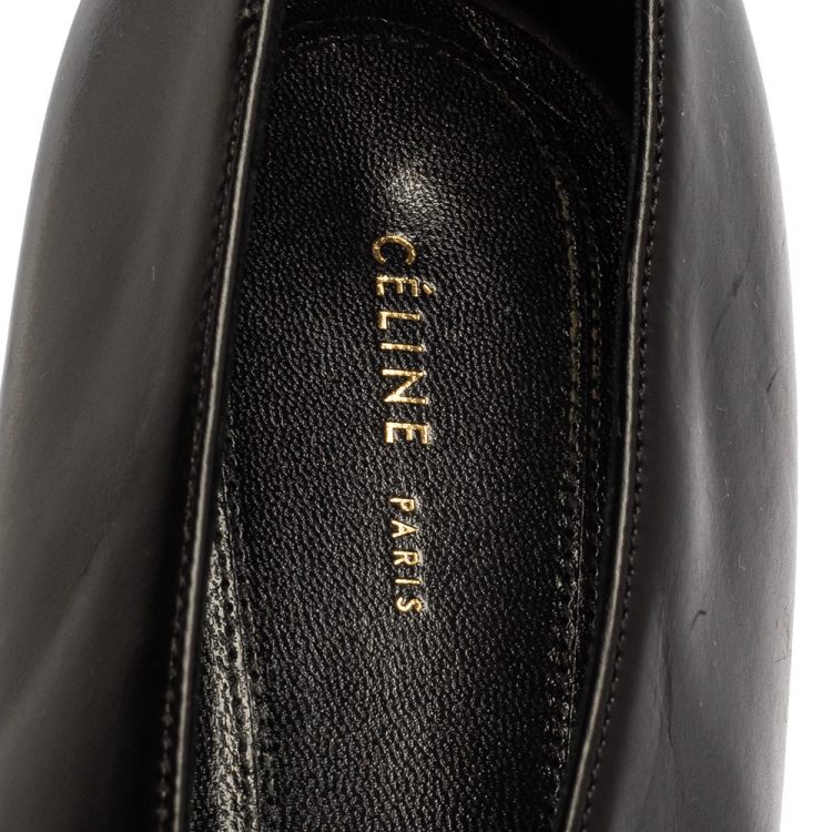 Pre Owned Celine Black Leather V Neck Pumps Size 37