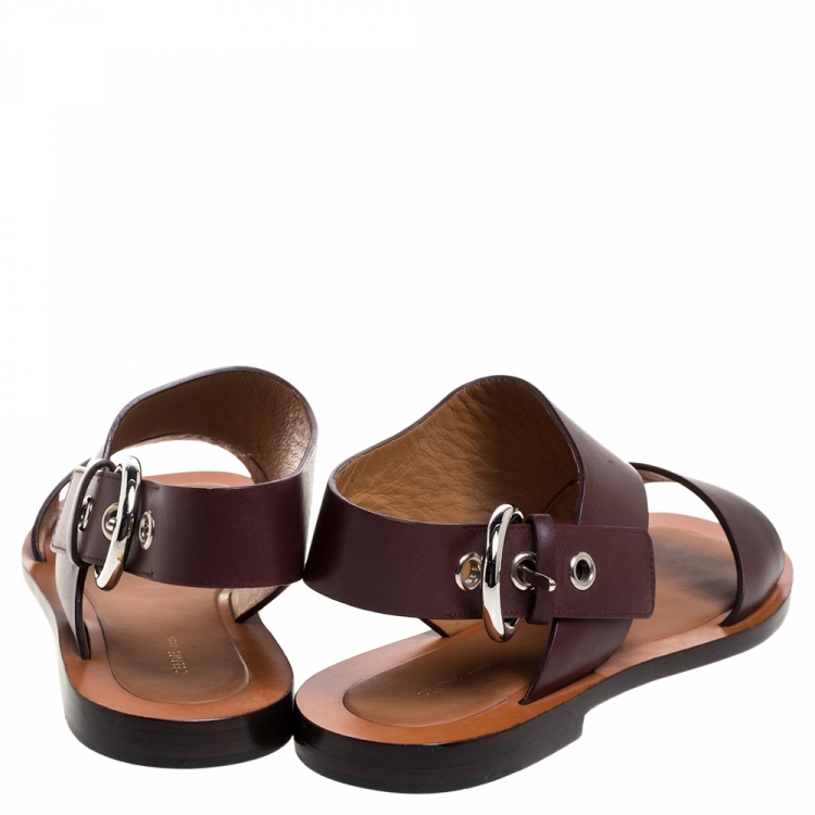 Pre Owned Celine Brown Leather Buckle Detail Flat Sandals Size 39