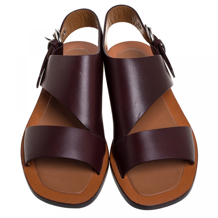 Pre Owned Celine Brown Leather Buckle Detail Flat Sandals Size 39