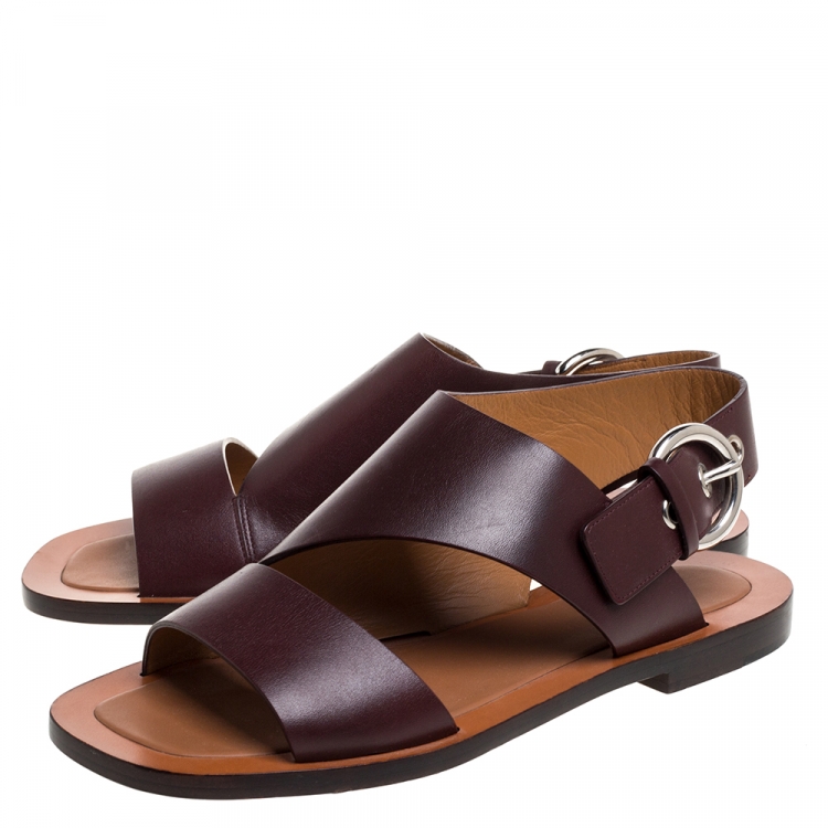 Pre Owned Celine Brown Leather Buckle Detail Flat Sandals Size 39