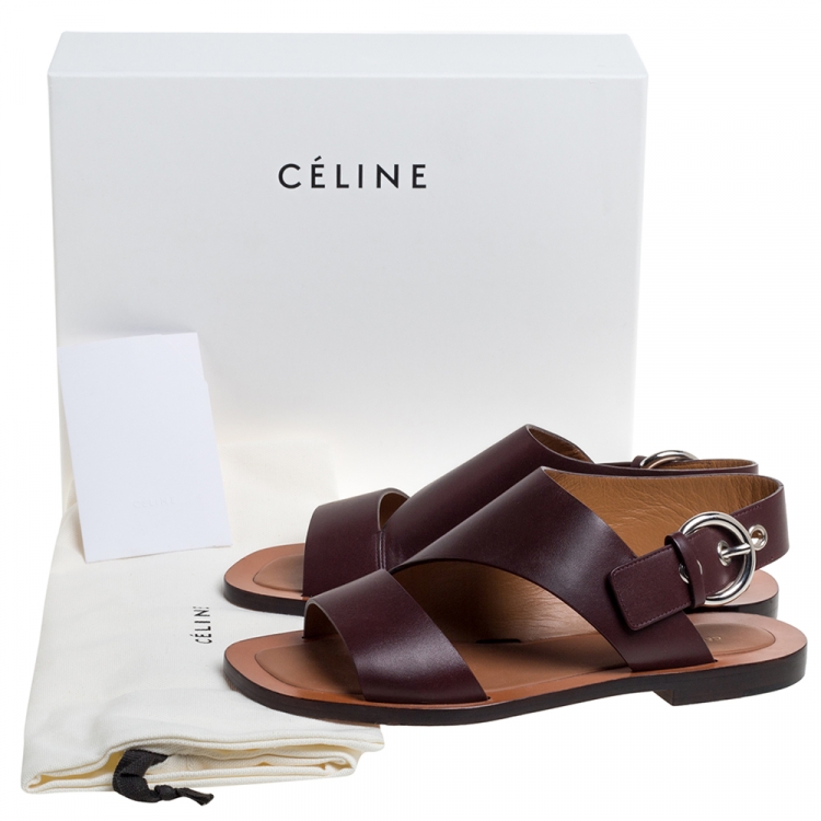 Pre Owned Celine Brown Leather Buckle Detail Flat Sandals Size 39
