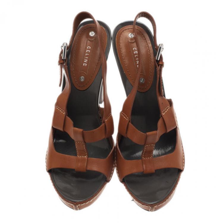 Pre Owned Celine Brown Leather Slingback Sandals Size 40