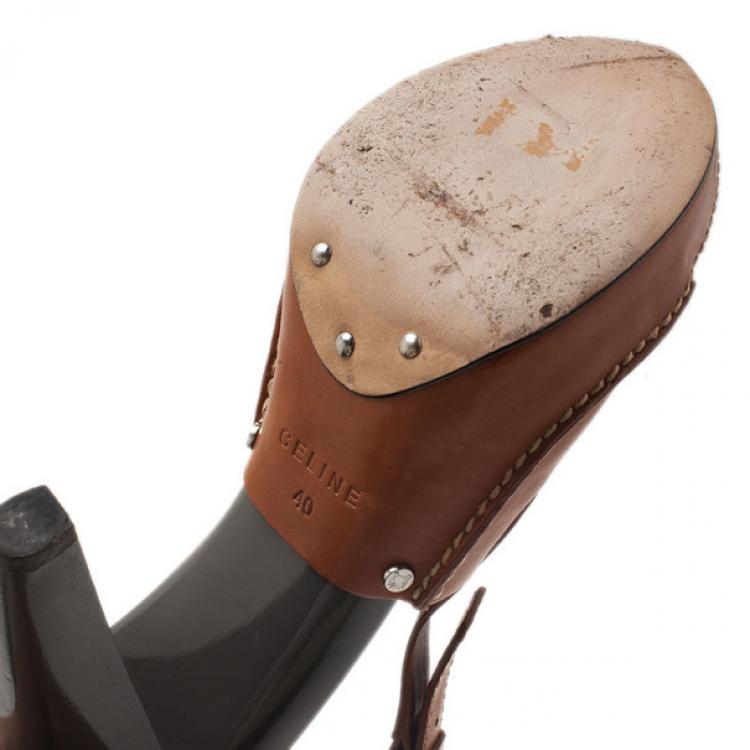 Pre Owned Celine Brown Leather Slingback Sandals Size 40