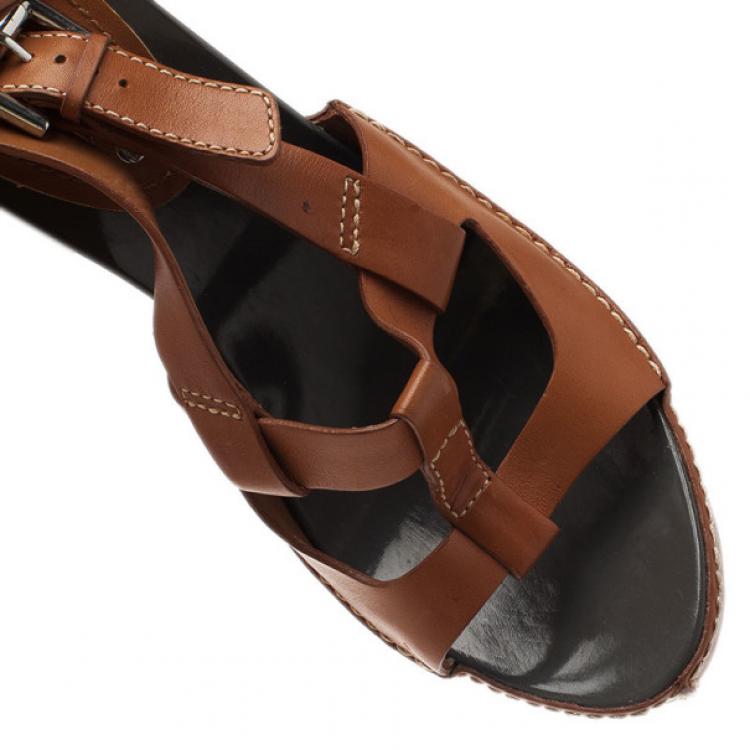 Pre Owned Celine Brown Leather Slingback Sandals Size 40