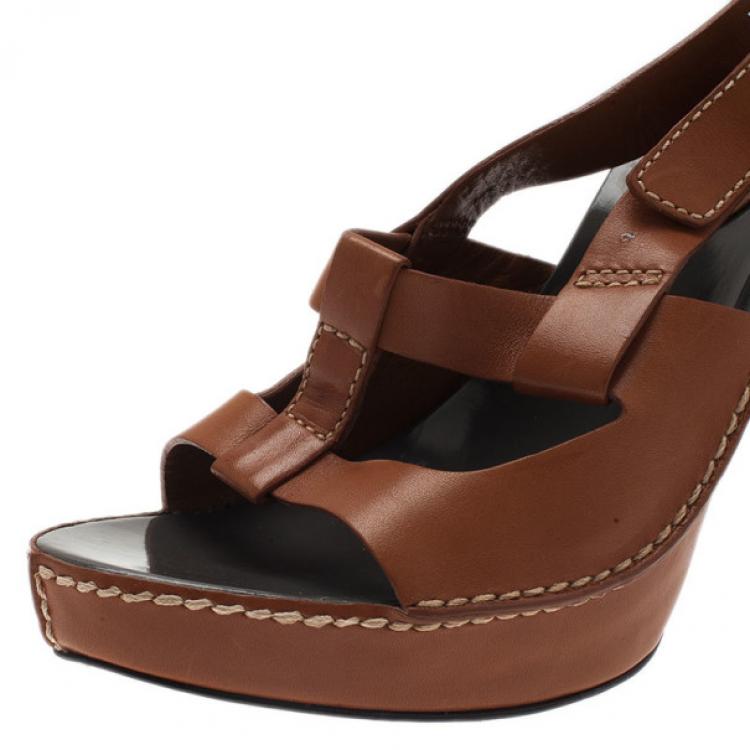 Pre Owned Celine Brown Leather Slingback Sandals Size 40