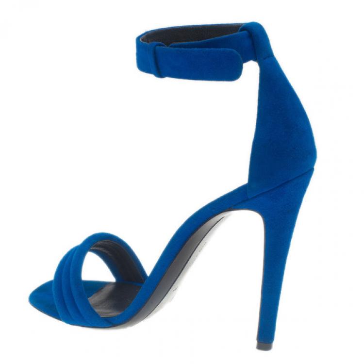 Pre Owned Celine Blue Suede Ankle Strap Sandals Size 37