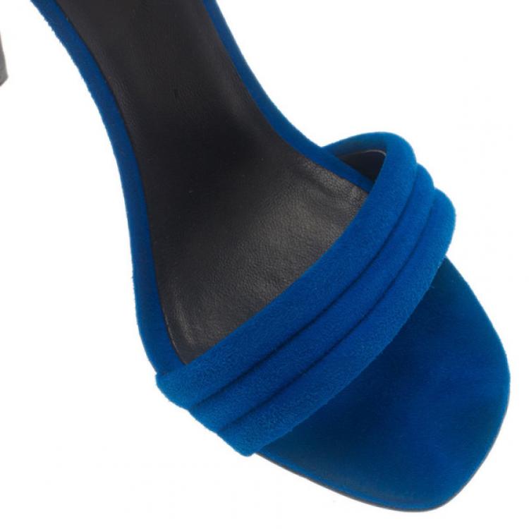 Pre Owned Celine Blue Suede Ankle Strap Sandals Size 37