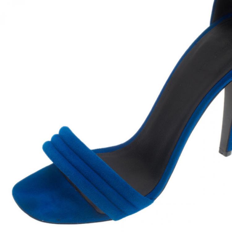 Pre Owned Celine Blue Suede Ankle Strap Sandals Size 37